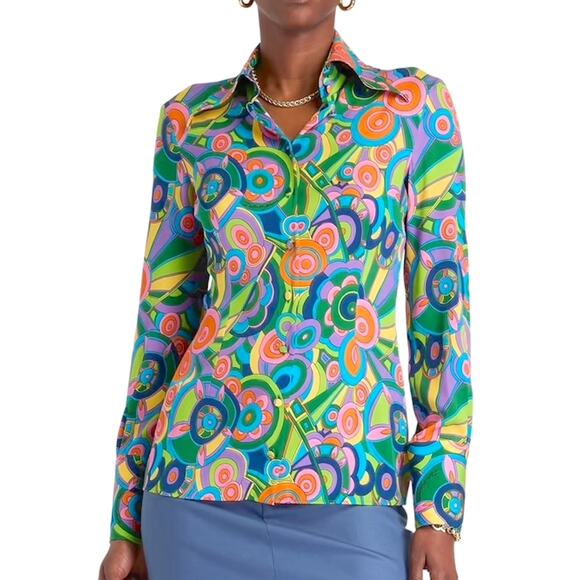 NWT Dolce & Gabbana Silk abstract Print Blouse Shirt Multicolor  IT 46 US XL - Picture 1 of 11
